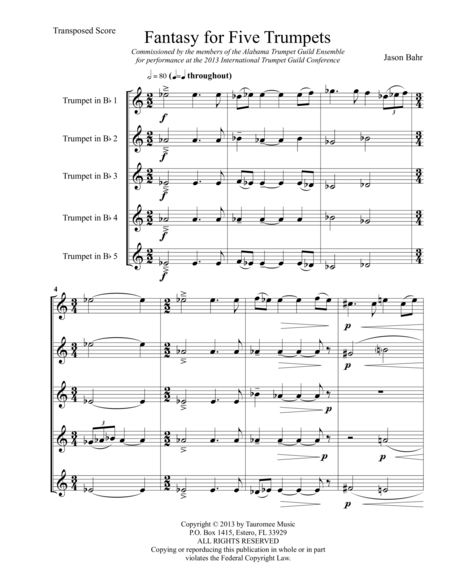 Free Sheet Music Fantasy For Five Trumpets