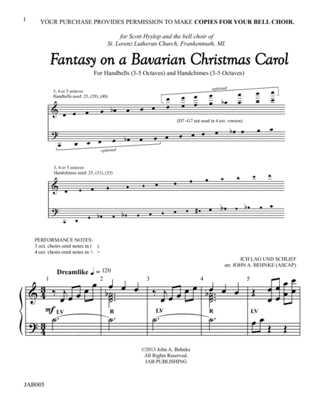 Fantasy On A Bavarian Christmas Carol Sheet Music