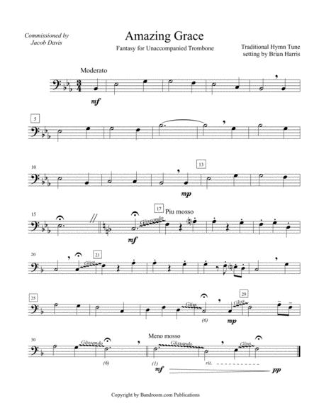 Free Sheet Music Fantasy On Amazing Grace For Unaccompanied Trombone Beginner Easy