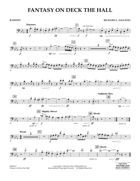 Free Sheet Music Fantasy On Deck The Hall Bassoon