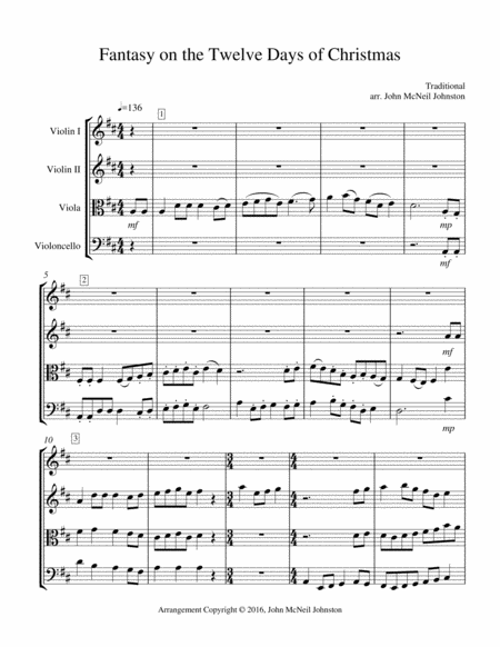 Free Sheet Music Fantasy On The Twelve Days Of Christmas