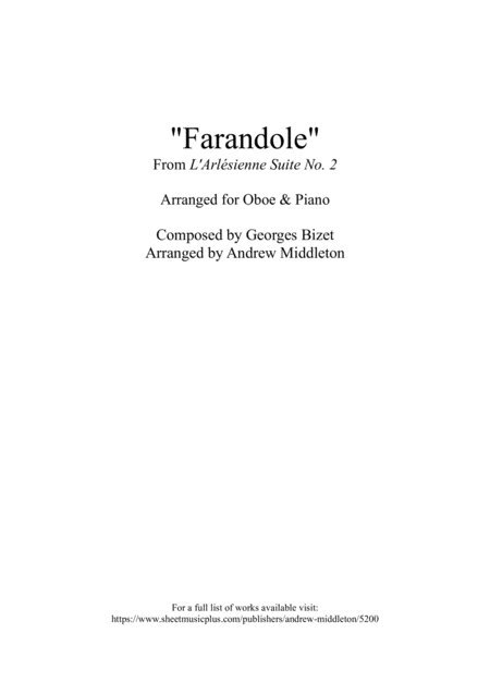 Farandole Arranged For Clarinet And Piano Sheet Music