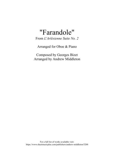 Free Sheet Music Farandole Arranged For Oboe And Piano