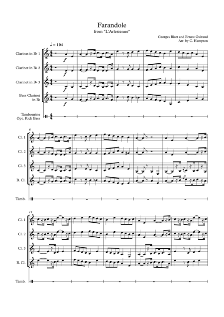 Free Sheet Music Farandole From L Arlesienne For Clarinet Quartet