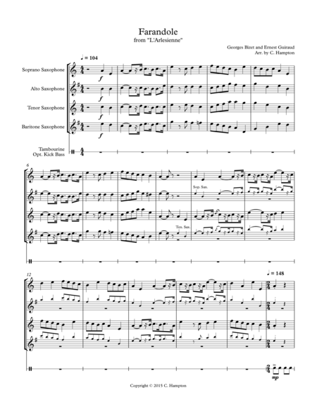 Free Sheet Music Farandole From L Arlesienne For Sax Quartet