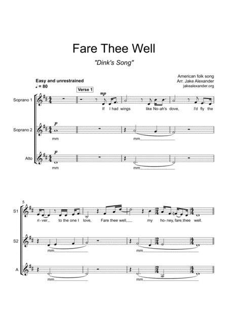 Free Sheet Music Fare Thee Well Ssa