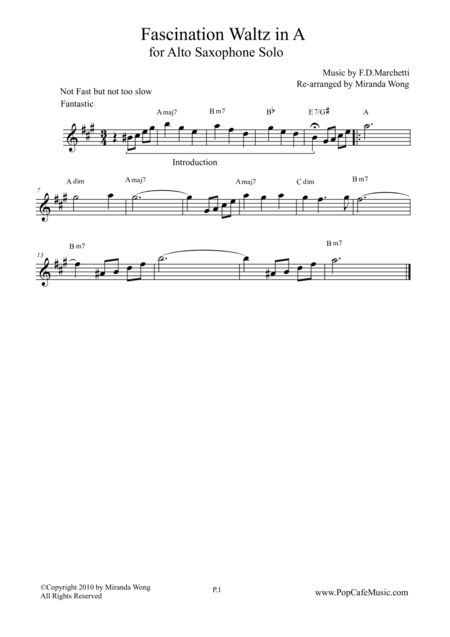 Fascination In A Alto Saxophone Solo Sheet Music