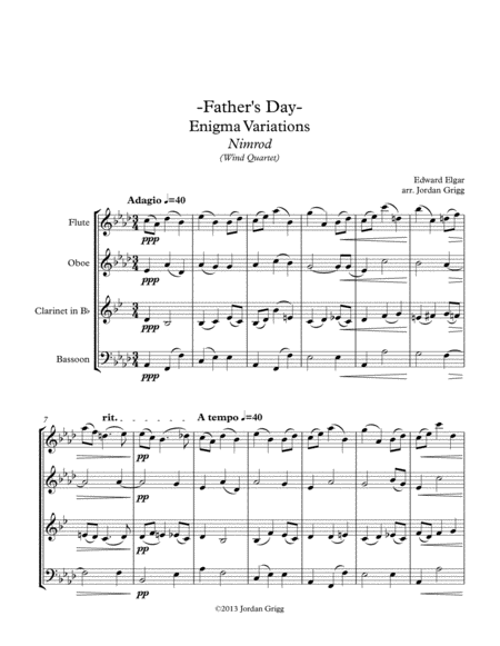 Fathers Day Enigma Variations Nimrod Wind Quartet Sheet Music