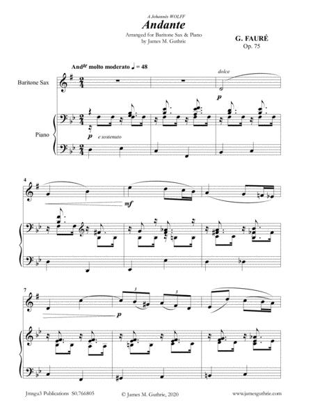 Faur Andante Op 75 For Baritone Sax Piano Sheet Music