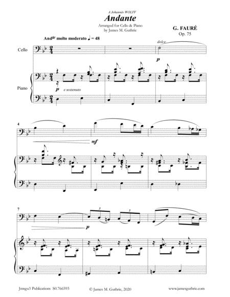 Faur Andante Op 75 For Cello Piano Sheet Music