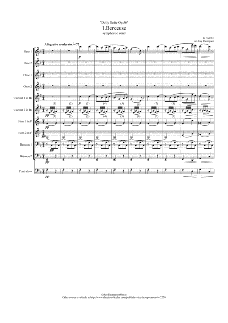 Faur Dolly Suite Op 56 No 1 Berceuse Transposed Version Symphonic Wind Sheet Music