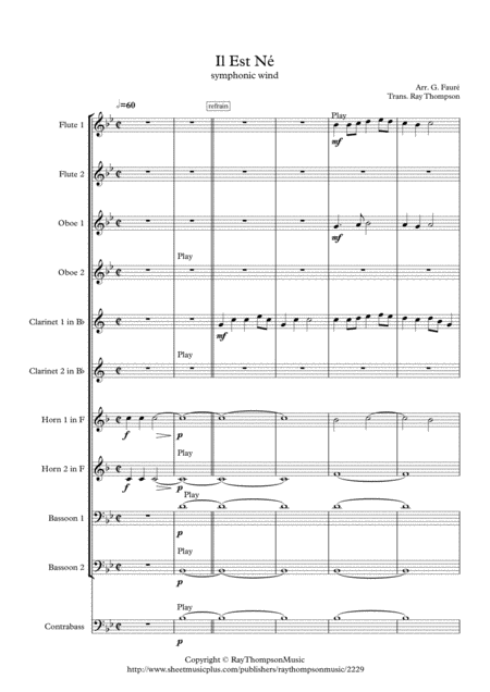 Free Sheet Music Faur Il Est N Symphonic Wind