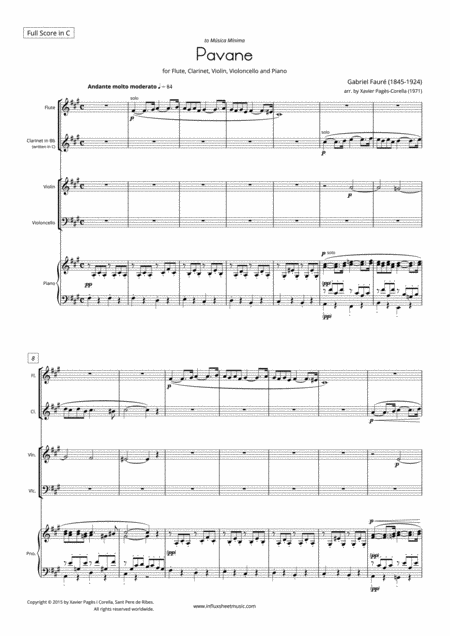 Free Sheet Music Faur Pavane For Flute Clarinet Violin Cello And Piano Full Score And Parts