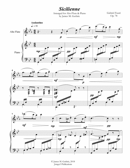 Free Sheet Music Faur Sicilienne For Alto Flute Piano