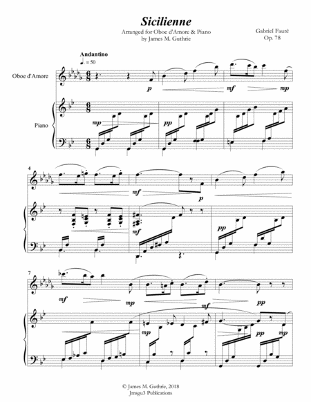 Free Sheet Music Faur Sicilienne For Oboe D Amore Piano