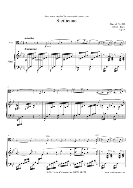 Faur Sicilienne Viola And Piano Sheet Music