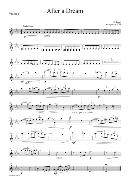 Free Sheet Music Faure After A Dream For String Quartet Cf102