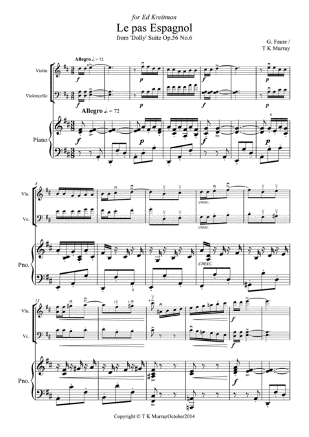 Faure Le Pas Espagnol Piano Trio Violin Cello Piano Sheet Music