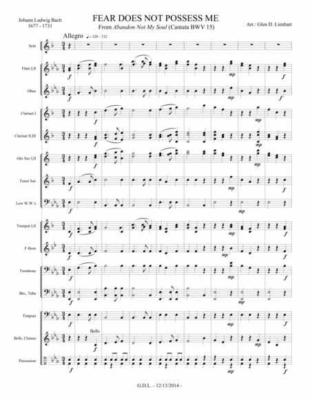 Fear Does Not Possess Me Cantata Bwv 15 Extra Score Sheet Music