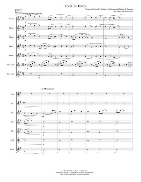 Free Sheet Music Feed The Birds For Expandable Flute Choir