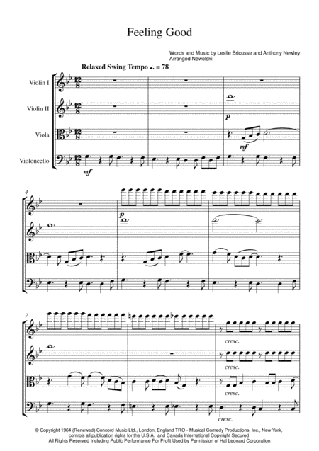 Feeling Good String Quartet Score And Parts Sheet Music