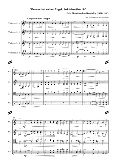 Free Sheet Music Felix Mendelssohn Bartoldy Denn Er Hat Seinen Engeln Befohlen Ber Dir