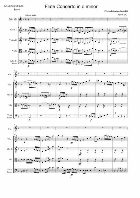 Free Sheet Music Felix Mendelssohn Flute Concerto In D Minor Full Score And Parts
