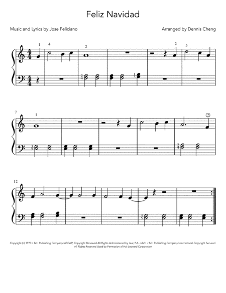 Free Sheet Music Feliz Navidad 2 Beginner Piano Versions