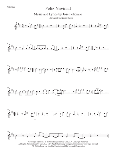 Feliz Navidad Alto Sax Sheet Music