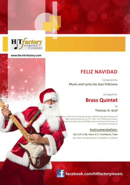Free Sheet Music Feliz Navidad Christmas Classic Brass Quintet