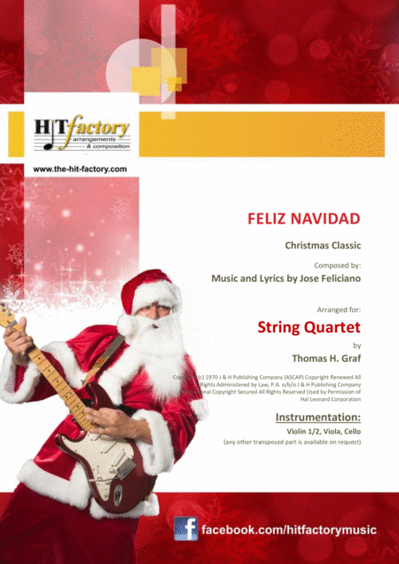 Feliz Navidad Christmas Classic String Quartet Sheet Music