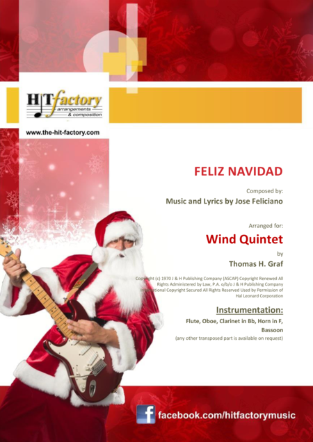 Feliz Navidad Christmas Classic Wind Quintet Sheet Music