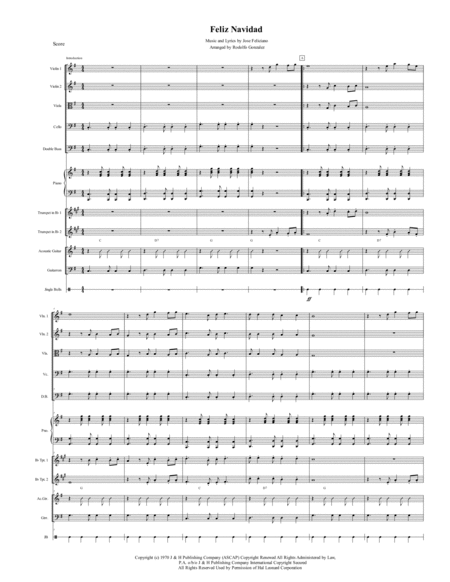 Free Sheet Music Feliz Navidad For String Orchestra Piano And Mariachi Ensemble