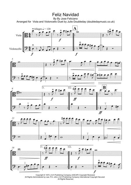 Free Sheet Music Feliz Navidad For Viola And Violoncello Duet