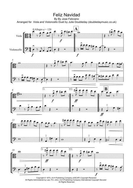 Feliz Navidad For Viola And Violoncello Duet Sheet Music