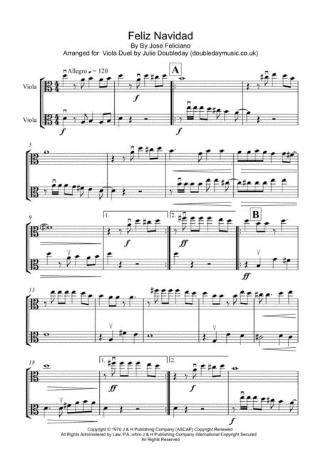 Feliz Navidad For Viola Duet Sheet Music