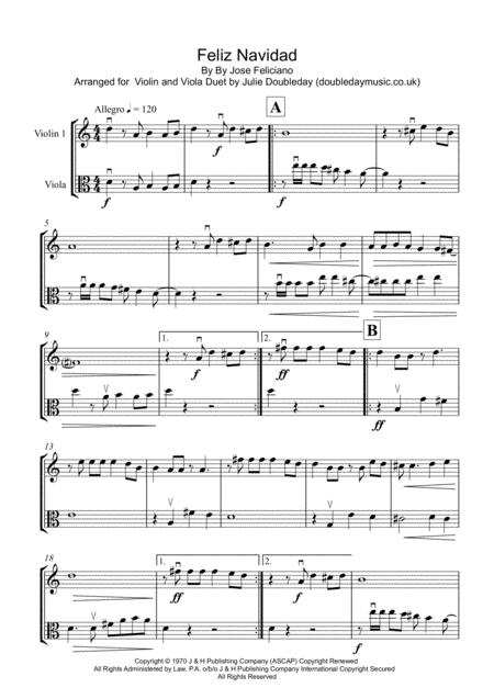 Free Sheet Music Feliz Navidad For Violin And Viola Duet