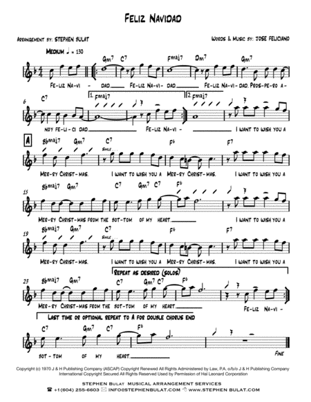 Free Sheet Music Feliz Navidad Jose Feliciano Lead Sheet Key Of F