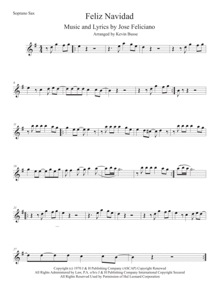Free Sheet Music Feliz Navidad Soprano Sax