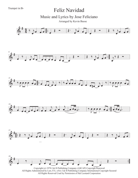 Feliz Navidad Trumpet Sheet Music