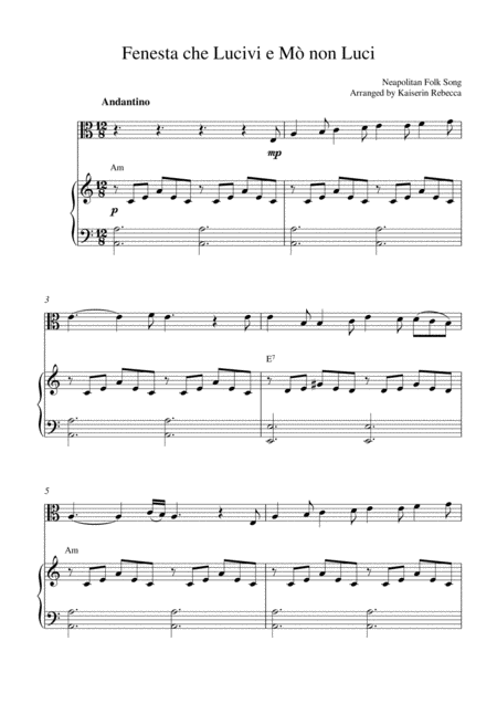 Free Sheet Music Fenesta Che Lucivi E M Non Luci