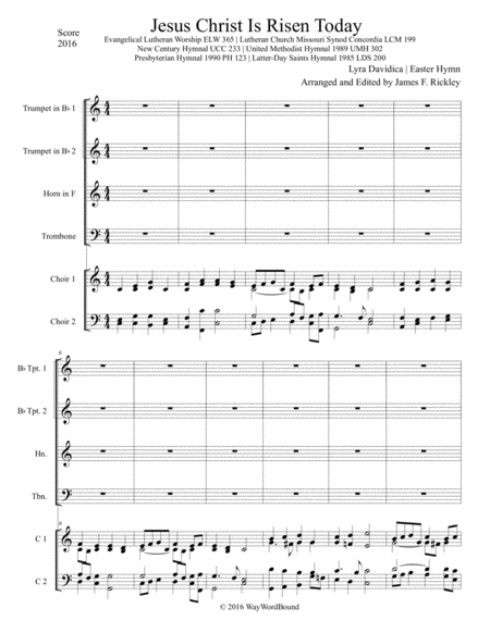 Free Sheet Music Festival Hymn Setting Easter 2016 Christ The Lord Is Risen Today