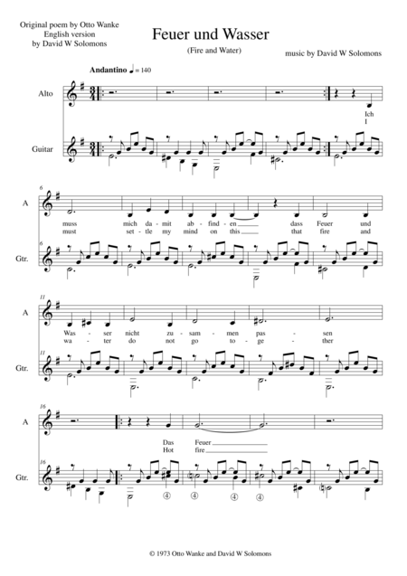 Free Sheet Music Feuer Und Wasser Fire And Water For Alto Or Baritone Voice And Guitar
