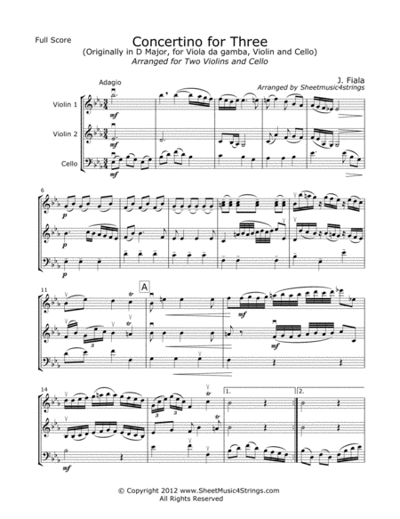 Fiala J Concertino For Three For Two Violins And Cello Sheet Music