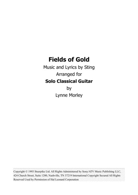 Free Sheet Music Fields Of Gold For Classical Guitar
