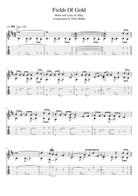 Free Sheet Music Fields Of Gold Standard Notation And Tab