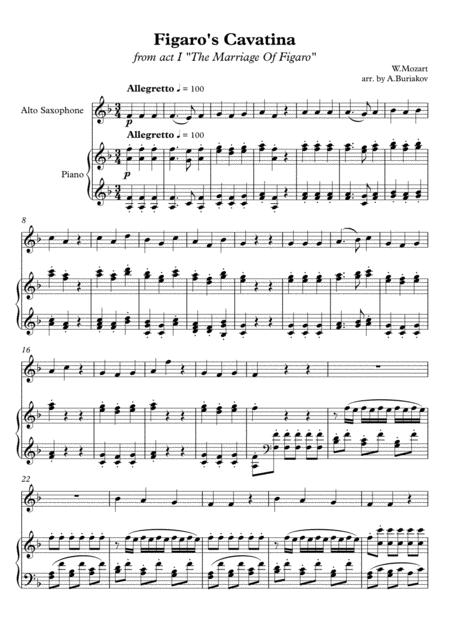 Figaro Cavatine From Act I The Marriage Of Figaro Alto Saxophone Sheet Music