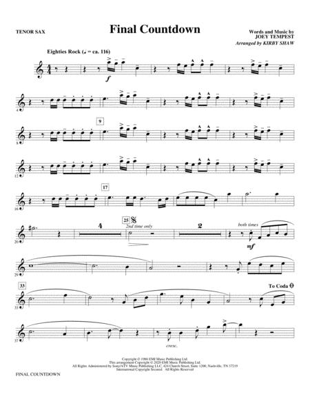 Final Countdown Arr Kirby Shaw Bb Tenor Saxophone Sheet Music