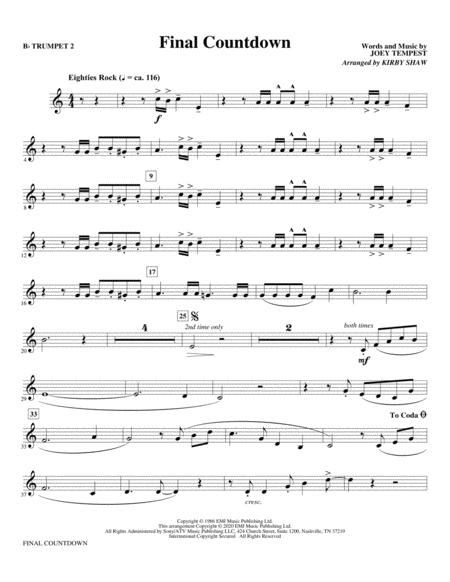 Free Sheet Music Final Countdown Arr Kirby Shaw Bb Trumpet 2