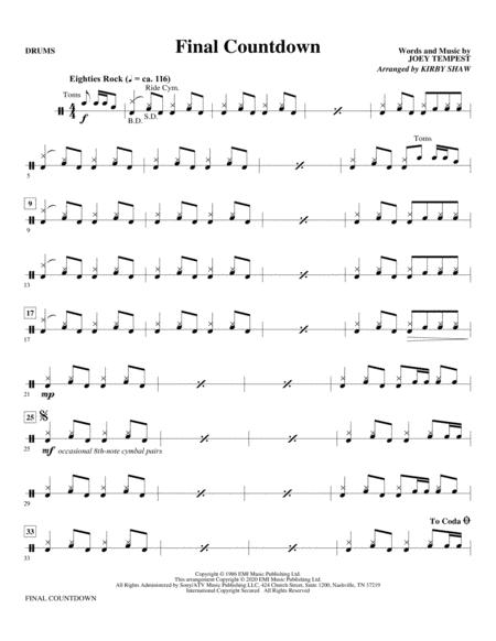 Final Countdown Arr Kirby Shaw Drums Sheet Music